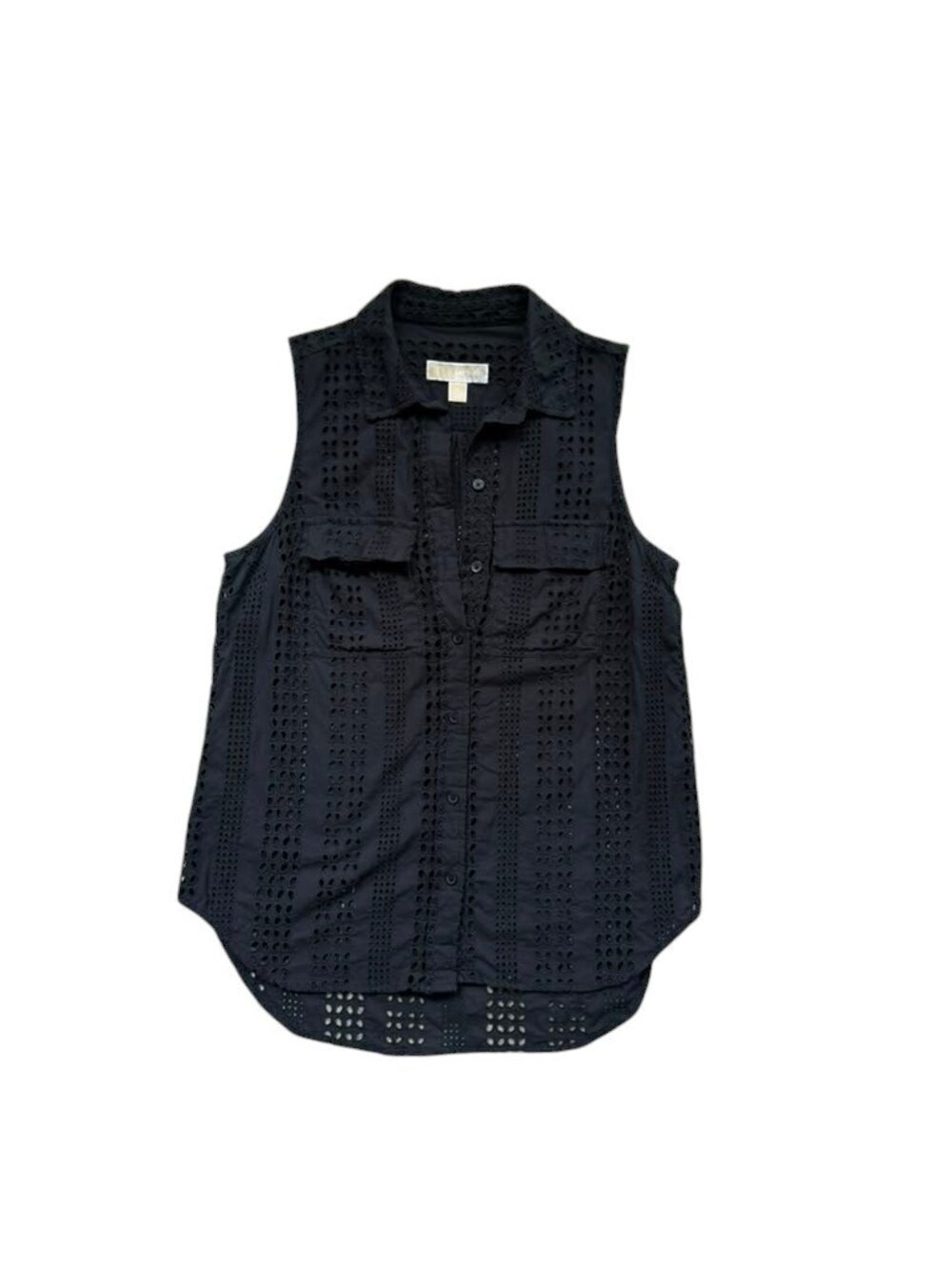 Michael Kors Women's 10 Black Eyelet Button Front Sleeveless Blouse.